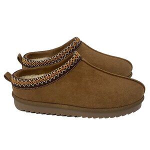 NEW Brown Embroidered Slipper Boots Shoe Sherpa Lining Slip On Aztec 7